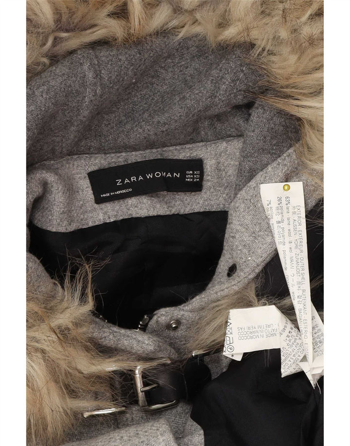 Zara Mujer Trenca Extragrande Con Capucha UK 6 XS Lana Gris