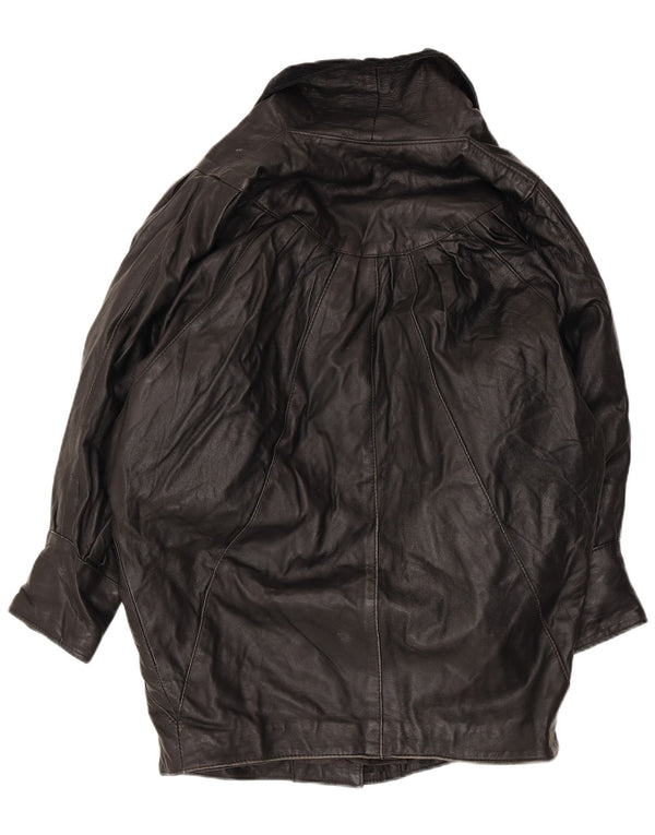 Vintage mujeres Batwing cuero abrigo Reino Unido 16 grande negro