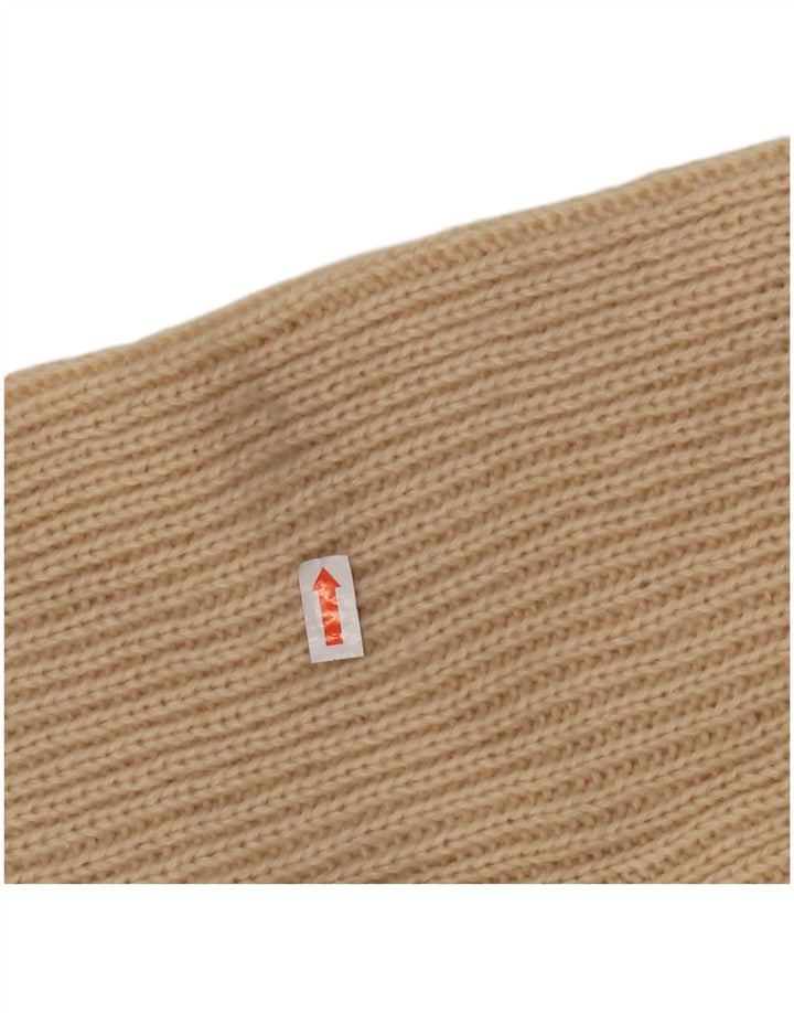 VINTAGE Mujer Roll Neck Jumper Suéter Reino Unido 12 Acrílico a rayas beige medio