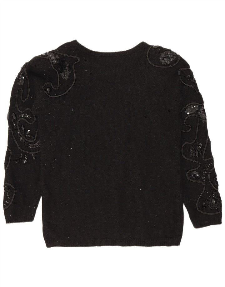 I.B Diffusion Suéter tipo jersey para mujer con cuello barco UK 44 Seda negra mediana