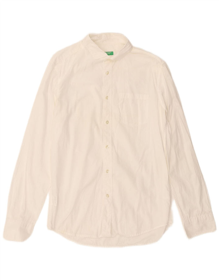 Camisa Benetton Hombre Mediana Algodón Blanco