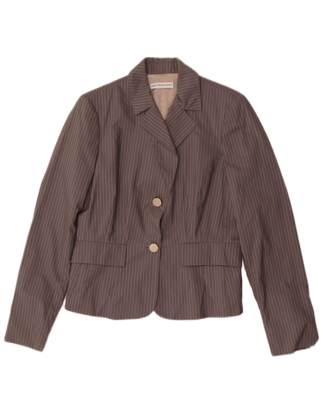 TRUSSARDI Chaqueta tipo blazer de 2 botones para mujer IT 44 Algodón a rayas gris medio