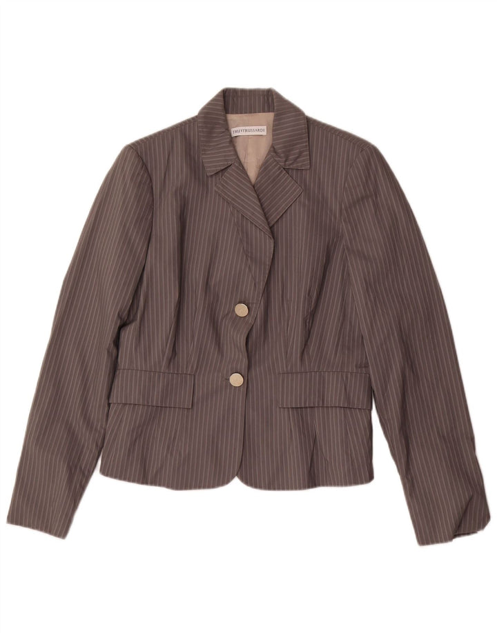TRUSSARDI Chaqueta tipo blazer de 2 botones para mujer IT 44 Algodón a rayas gris medio