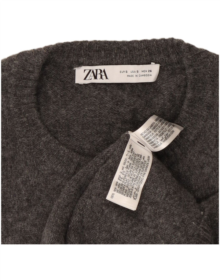 Zara Mujer Cárdigan Suéter UK 10 Small Gris Lana