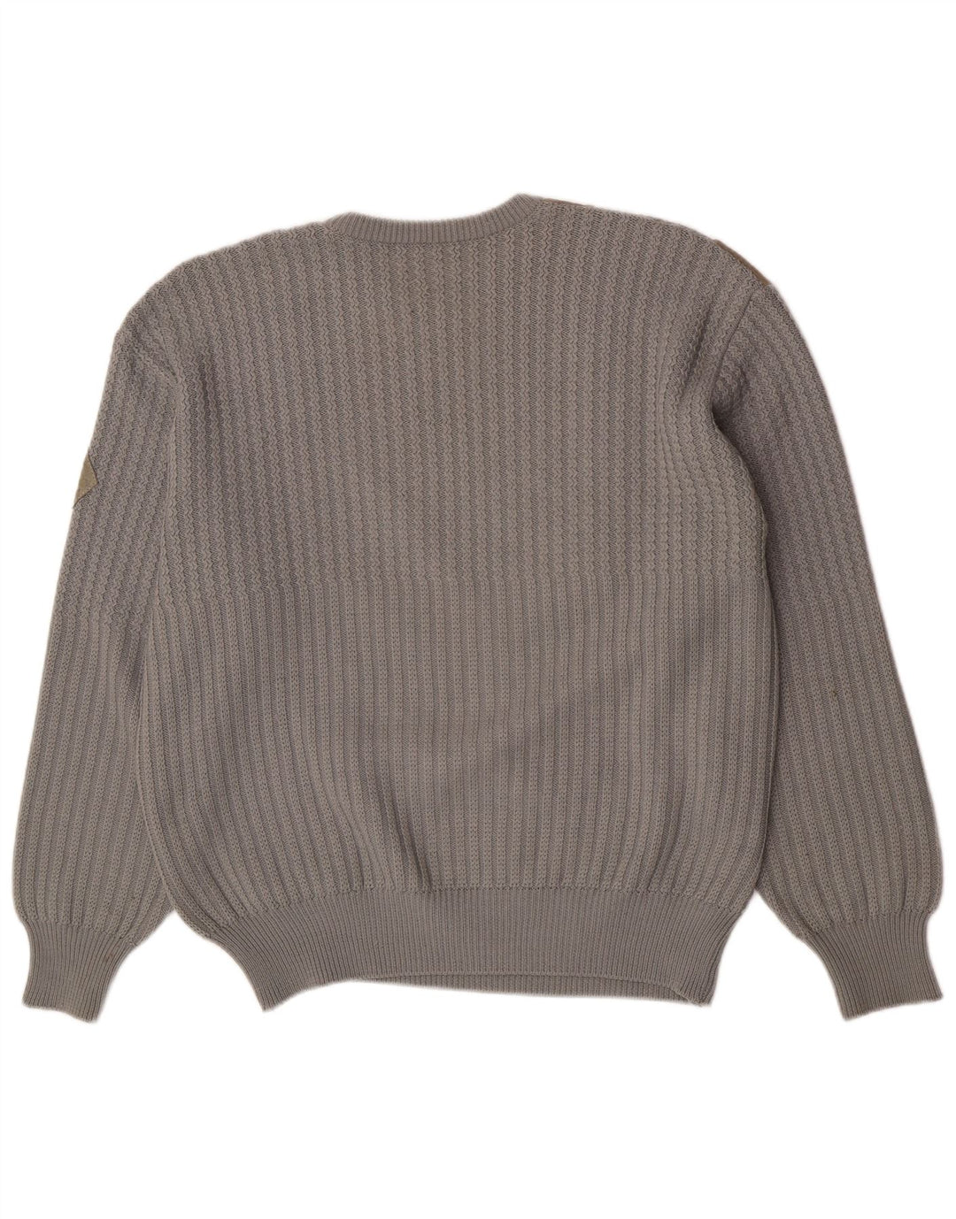 Vintage hombres cuello redondo jersey suéter grande gris colorblock lana