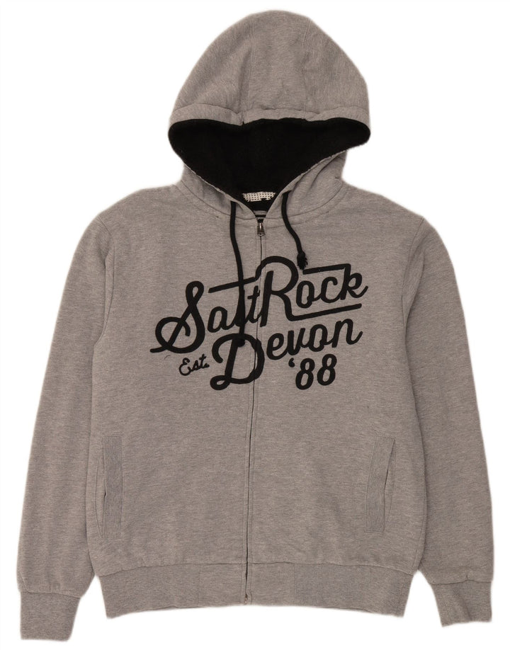 Saltrock Mens Devon Graphic Sherpa Zip Sudadera con capucha suéter gris medio retro