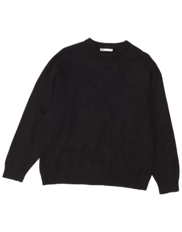Zara - Jersey de cuello redondo para mujer, talla 40, talla mediana, viscosa negra