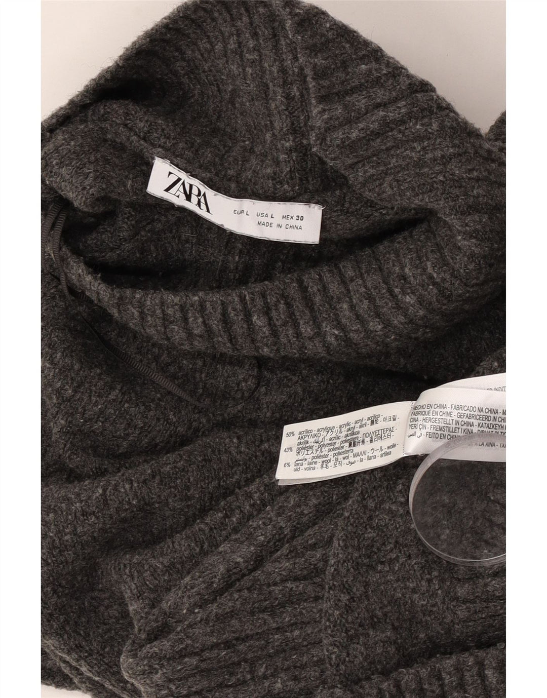 Zara Mujer Crop Suéter De Cuello Alto De Gran Tamaño UK 46 Grande Gris