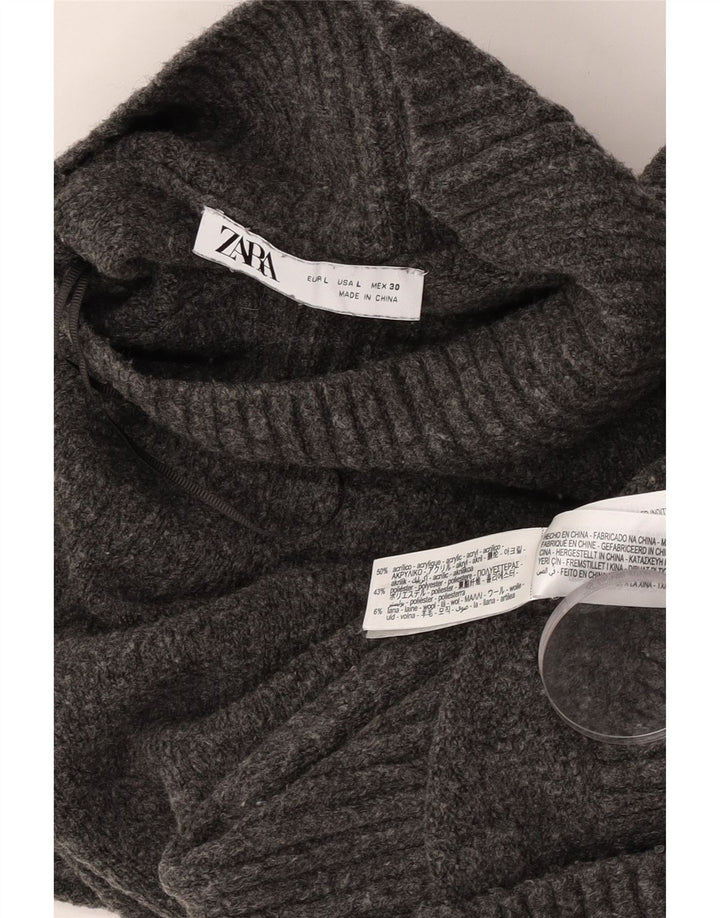 Zara Mujer Crop Suéter De Cuello Alto De Gran Tamaño UK 46 Grande Gris