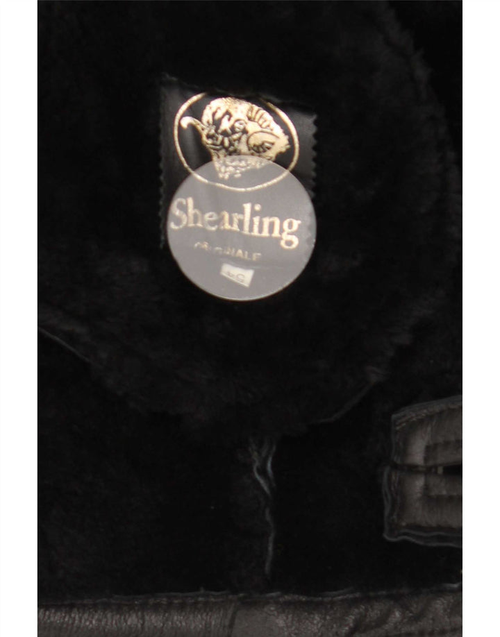 Vintage hombres shearling chaqueta IT 54 2XL negro shearling