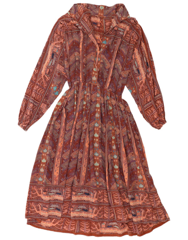 Vintage mujer patrón abstracto Maxi vestido Reino Unido 14 medio multicolor