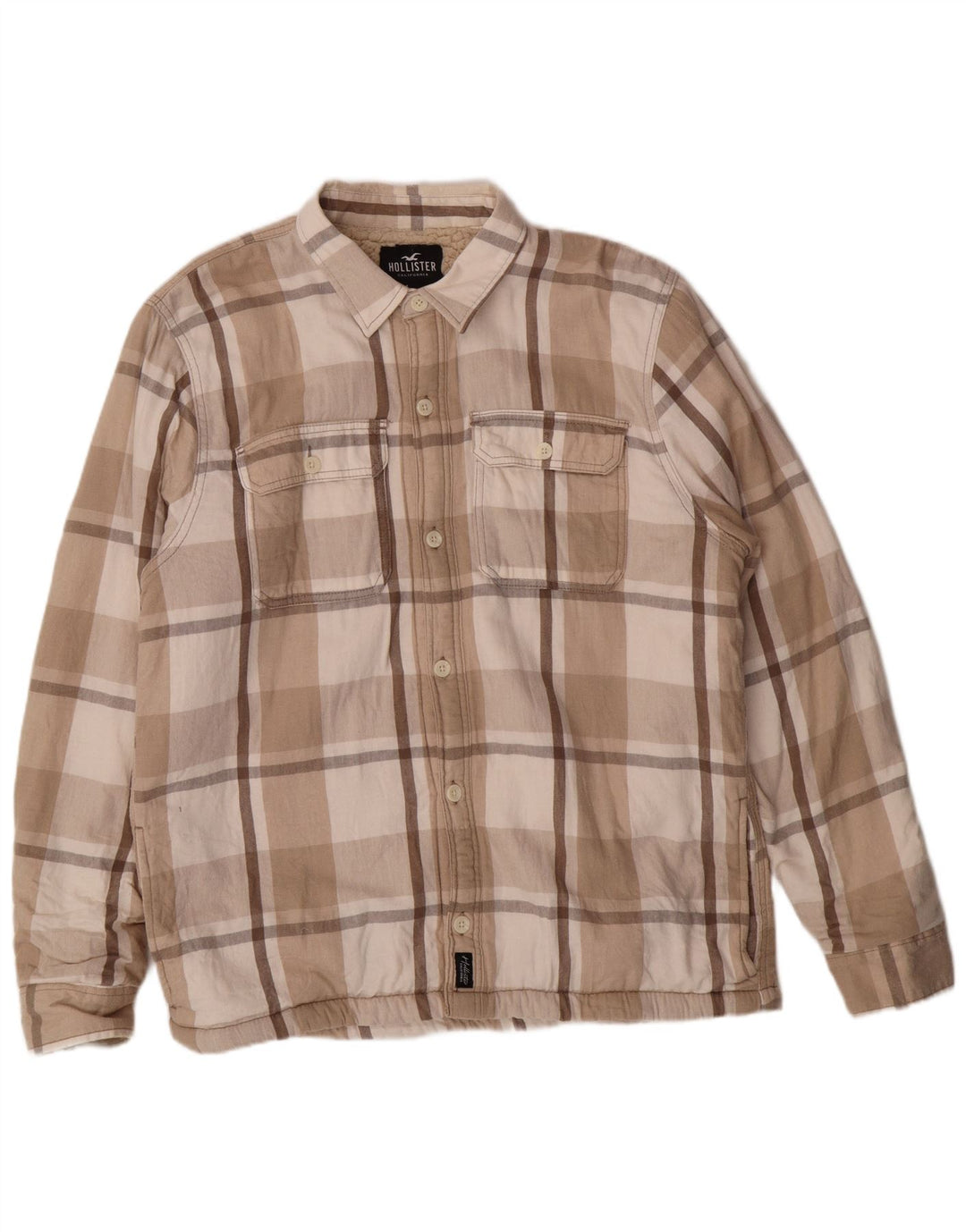 HOLLISTER Camisa de franela de leñador para hombre XL Algodón a cuadros beige