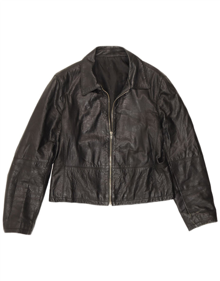 Chaqueta de cuero vintage para mujer IT 48 XL Negro