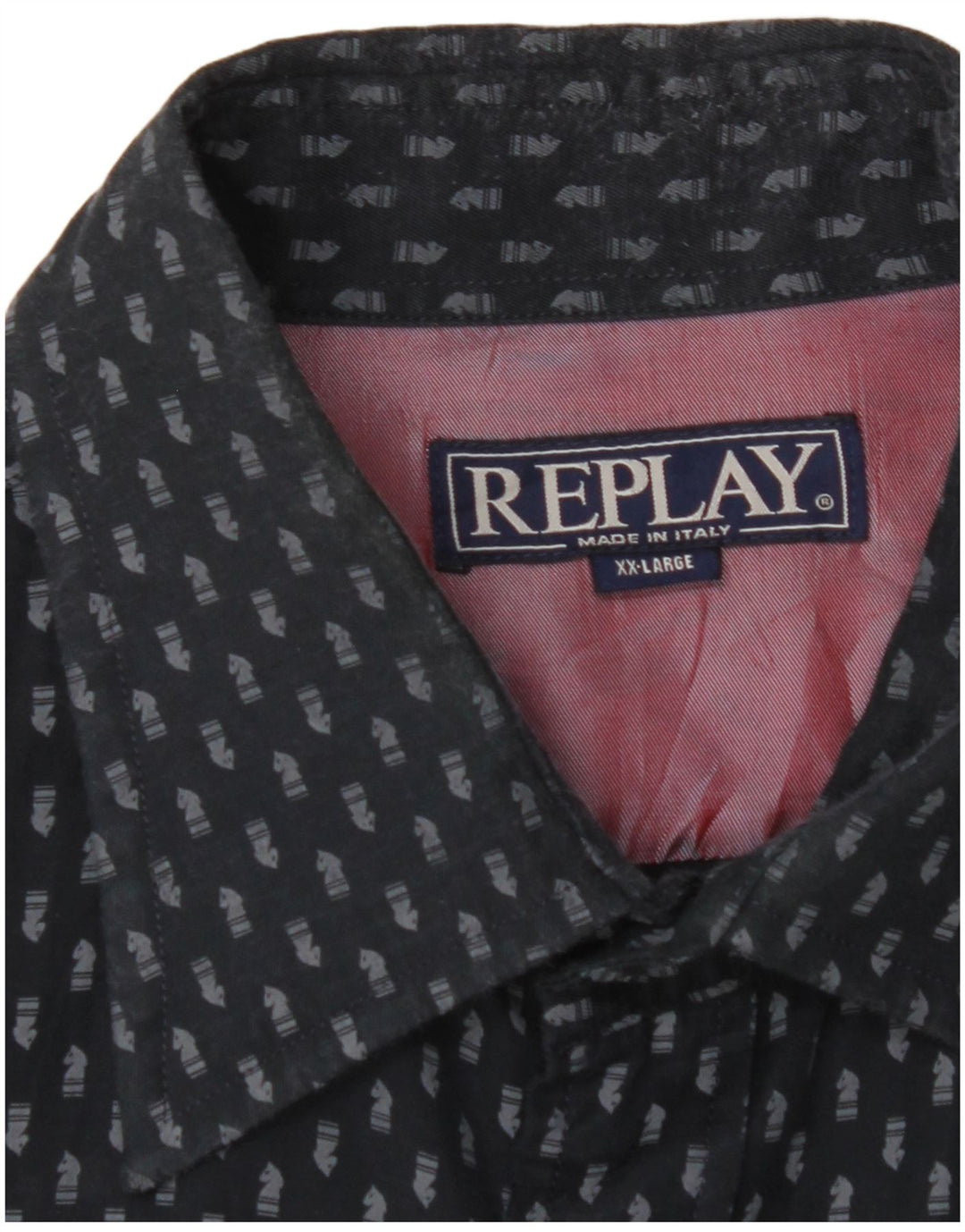 REPLAY Mens Chess Shirt 2XL Navy Blue Geometric Acrylic