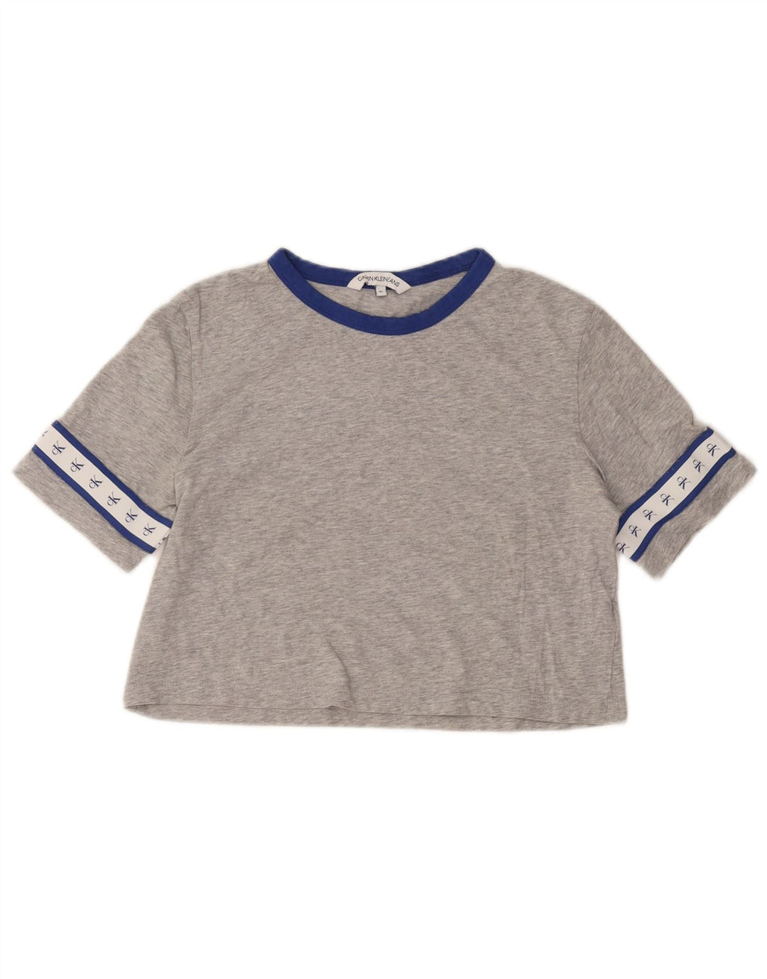 CALVIN KLEIN Camiseta corta con gráfico para mujer UK 6 XS Gris Algodón