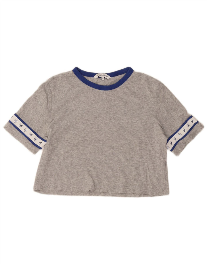CALVIN KLEIN Camiseta corta con gráfico para mujer UK 6 XS Gris Algodón