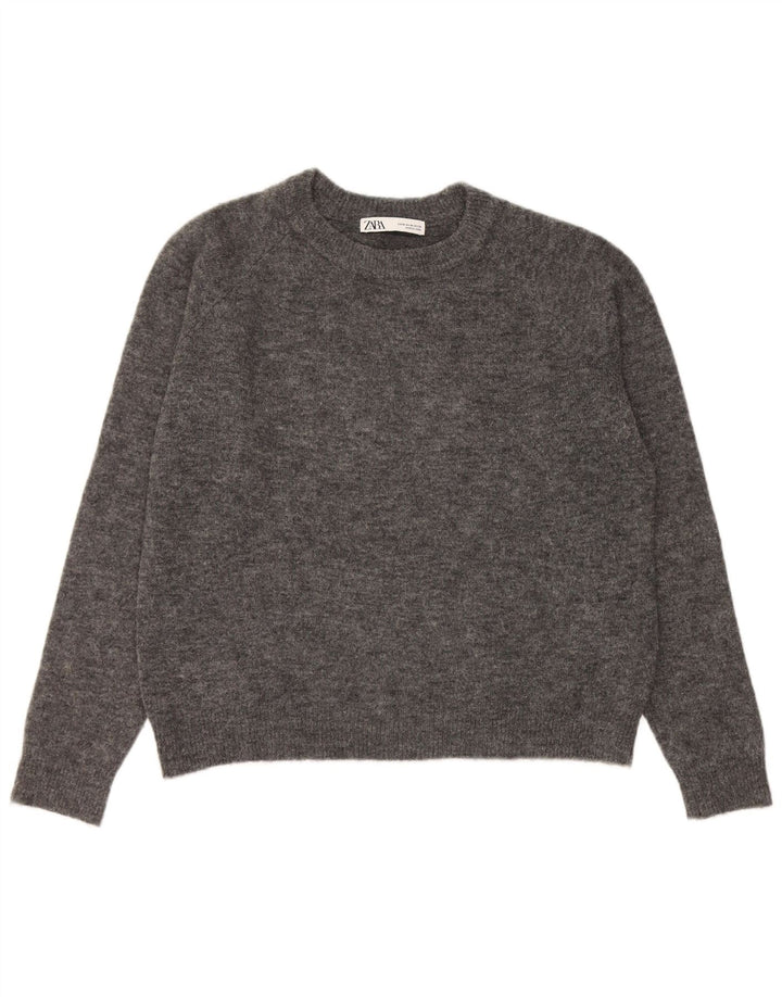 Zara - Jersey con cuello redondo para mujer, talla 44, nailon gris medio