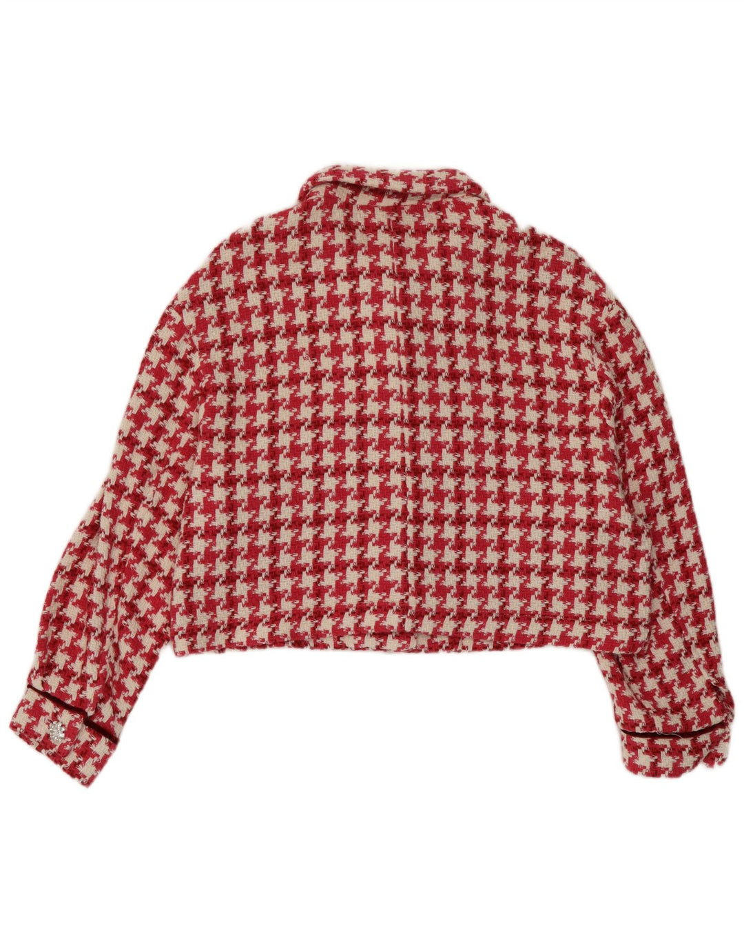 Zara Chaqueta Bolero para Mujer UK 40 Algodón de Pata de Gallo Rojo Mediano