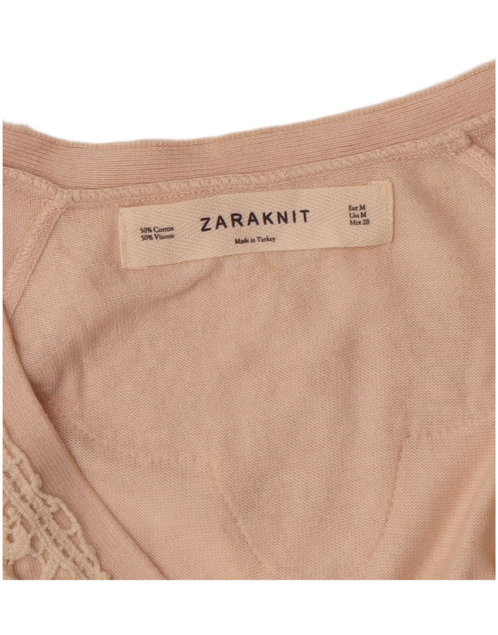 ZARA Jersey Cárdigan Mujer UK 42 Algodón Beige Medio