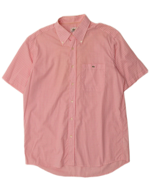 Camisa de manga corta para hombre Lacoste Talla 42 Algodón a cuadros rosa grande