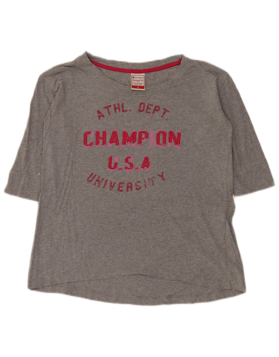 Champion Heritage Fit Top gráfico para mujer, manga 3/4, UK 44, gris medio