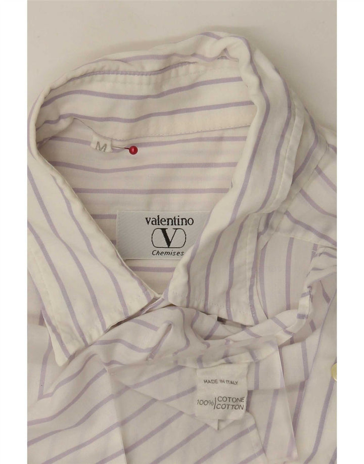 Valentino Hombre Camisa De Manga Corta De Algodón A Rayas Blanca Mediana