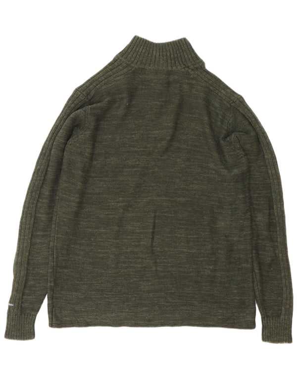 Columbia Jersey con cuello y cremallera para hombre de algodón moteado verde grande