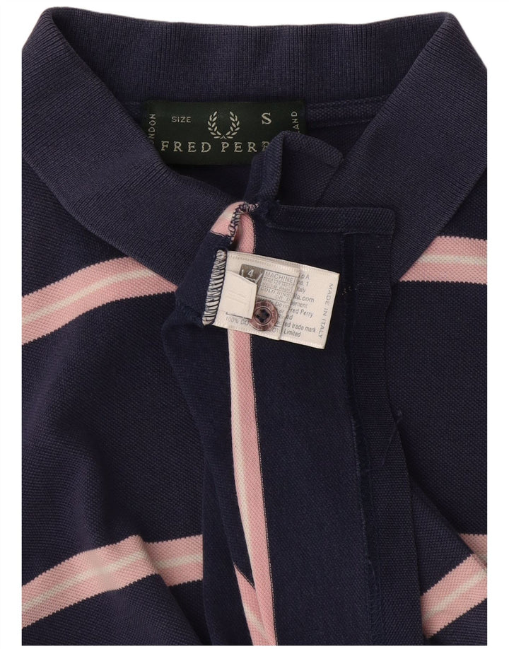 Fred Perry Polo Para Hombre Pequeño Algodón A Rayas Azul Marino