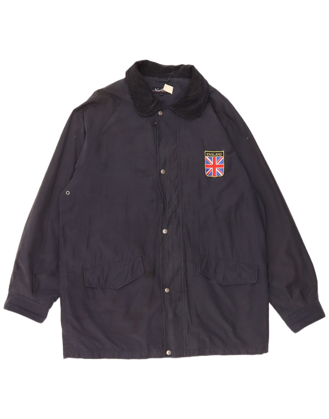 VINTAGE Chaqueta cortavientos para hombre Reino Unido 44 2XL Algodón azul marino