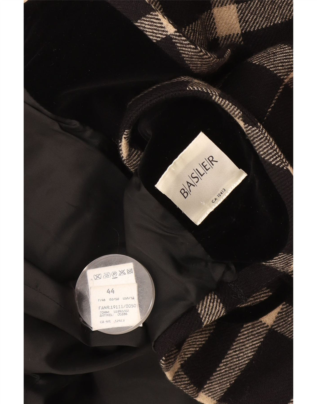 Basler Chaqueta tipo blazer con 1 botón para mujer UK 40 XL Lana a cuadros negra