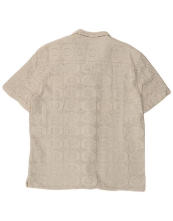 Zara Hombre Camisa Manga Corta XL Blanco Geométrico Algodón