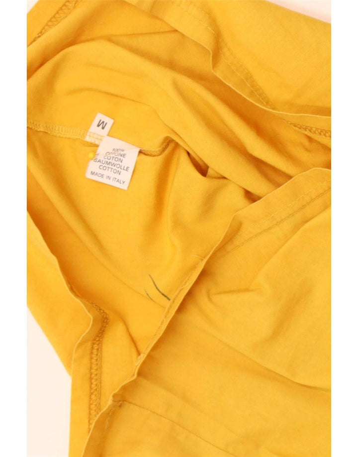 Vintage mujer blusa gráfica Top Reino Unido 14 algodón amarillo medio