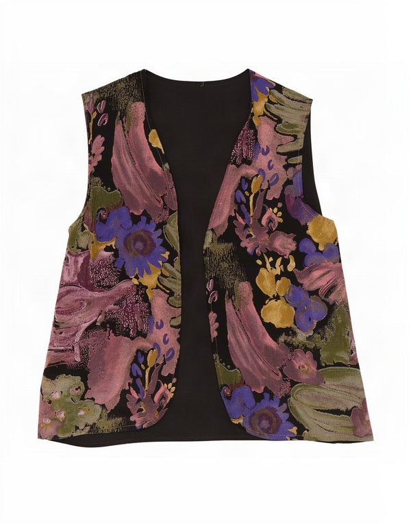 Vintage mujer OPEN chaleco Reino Unido 16 grande multicolor floral
