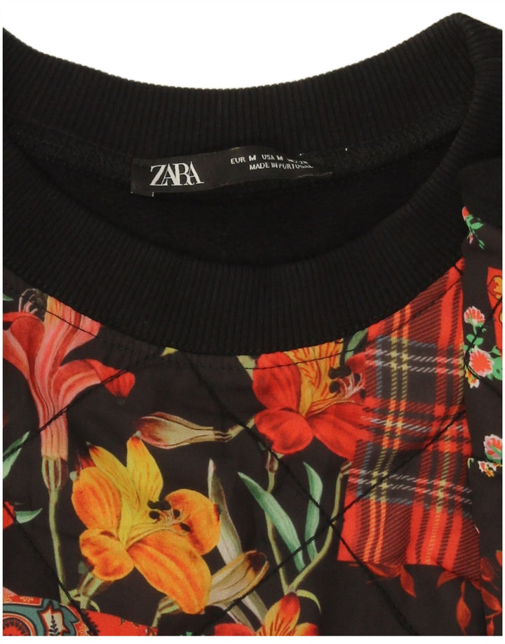 Zara Mujer Sudadera Corta De Gran Tamaño Jersey UK 44 Medium Black Patchwork
