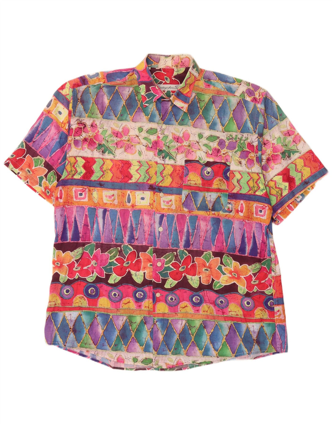 VINTAGE camisa de manga corta para hombre grande multicolor geométrico