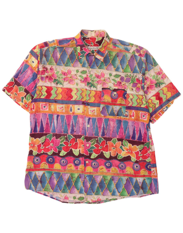 VINTAGE camisa de manga corta para hombre grande multicolor geométrico