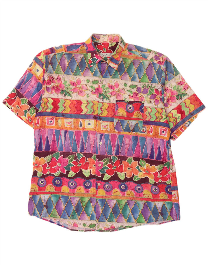 VINTAGE camisa de manga corta para hombre grande multicolor geométrico