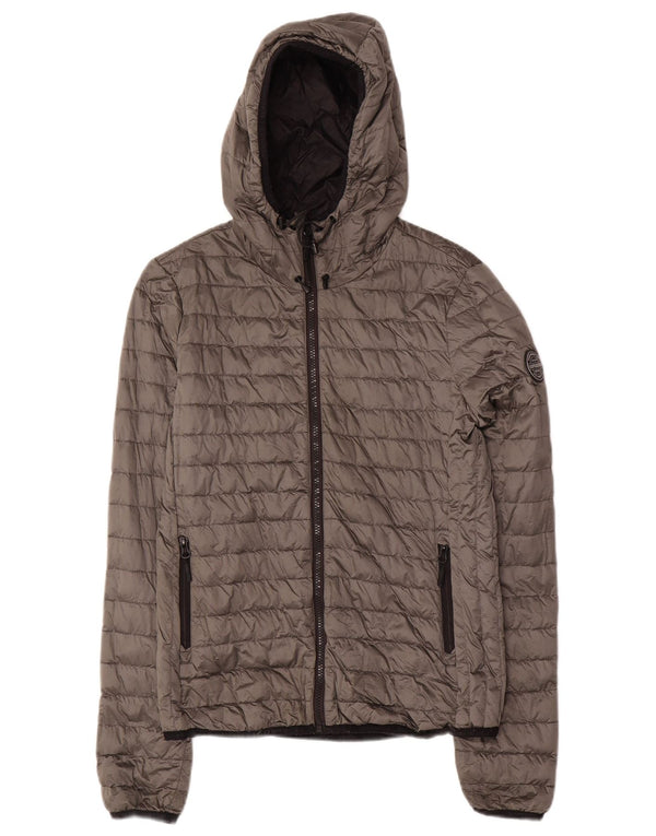 SUPERDRY Chaqueta acolchada con capucha para mujer UK 40 Small Grey Nylon