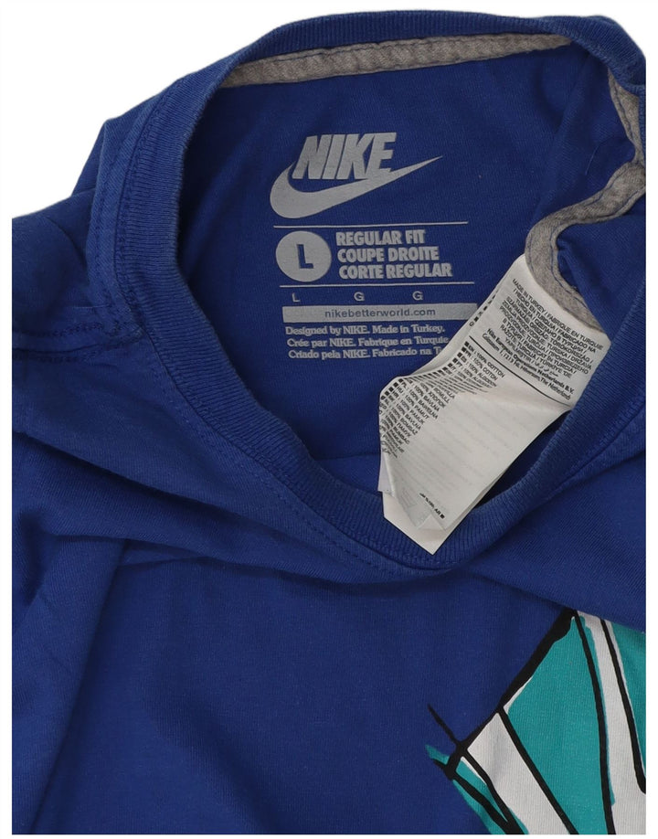 NIKE Camiseta gráfica de ajuste regular para hombre Top grande de algodón azul