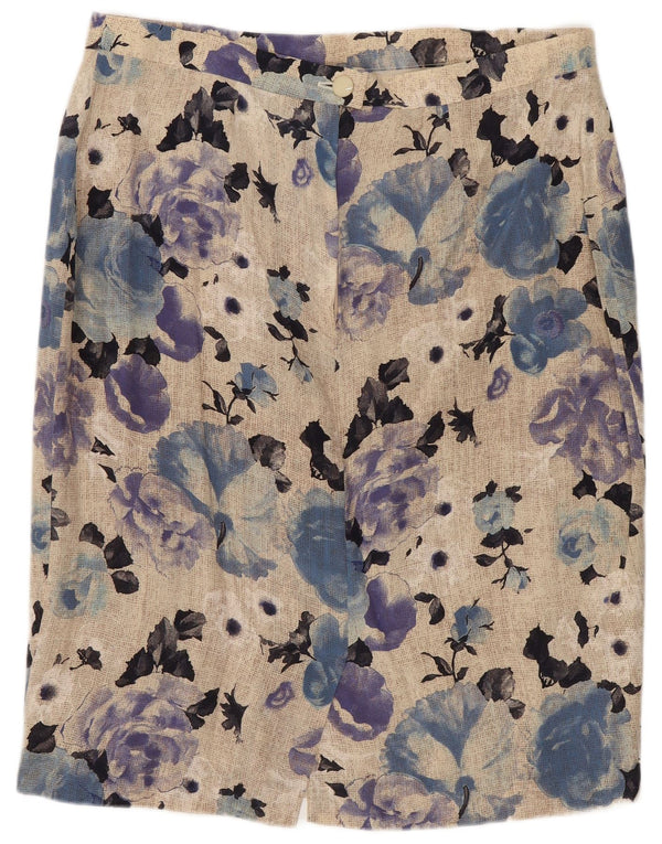 Falda recta vintage para mujer IT 48 XL W34 Seda floral multicolor