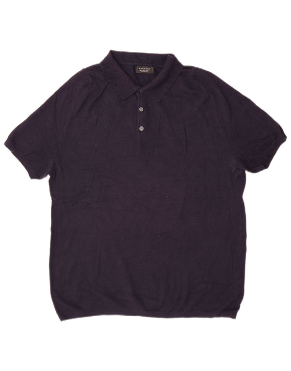 Zara Mens Manga Corta Polo Cuello Jersey Suéter Grande Azul Marino