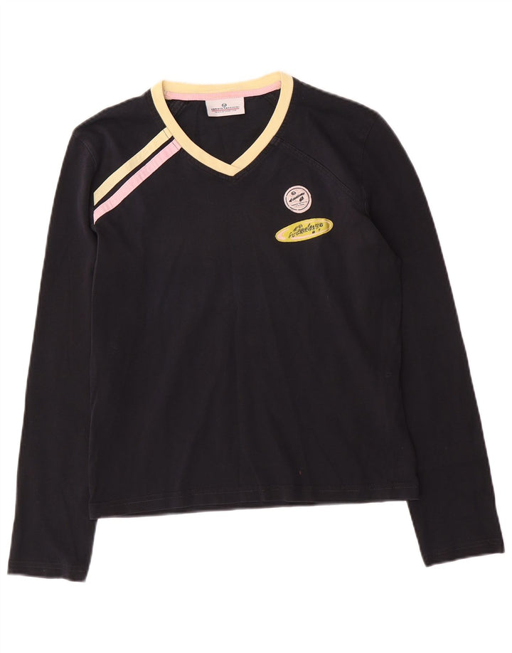 Sergio Tacchini Top gráfico para mujer Manga larga IT 44 Mediano Negro