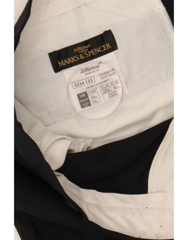 Marks & Spencer Pantalón chino recto para hombre W34 L29 Poliéster azul marino