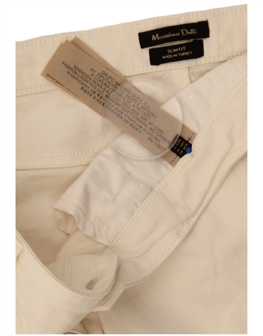 Massimo Dutti Jeans Slim Mujer EU 42 Large W32 L30 Algodón Blanco Roto