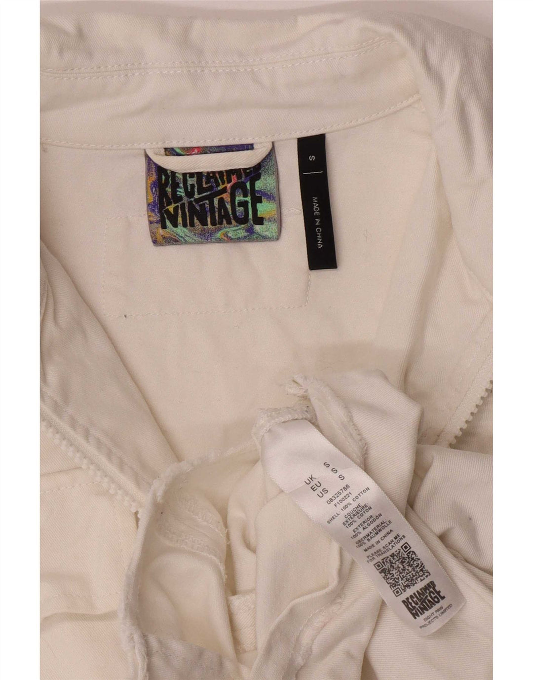 Vintage mujer crop denim chaqueta Reino Unido 10 pequeño algodón blanco