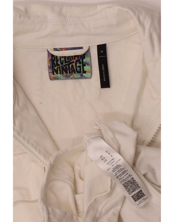 Vintage mujer crop denim chaqueta Reino Unido 10 pequeño algodón blanco
