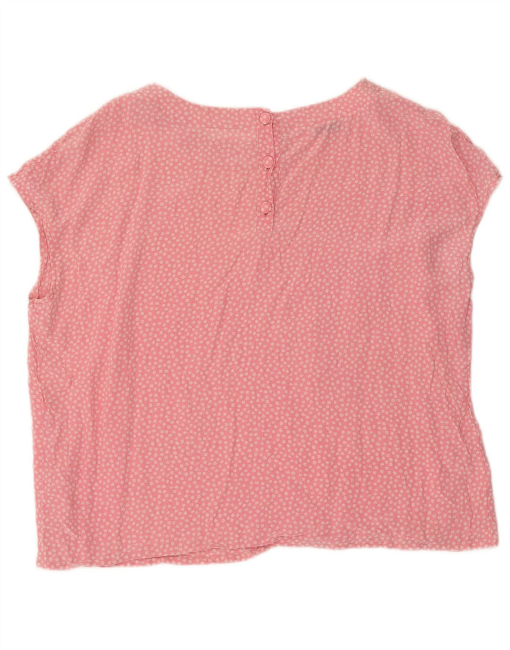 Vintage mujer blusa Top Reino Unido 14 gran rosa lunares seda