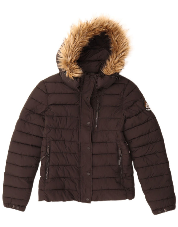 Superdry Mujer Chaqueta Acolchada Con Capucha UK 40 Small Nylon Negro