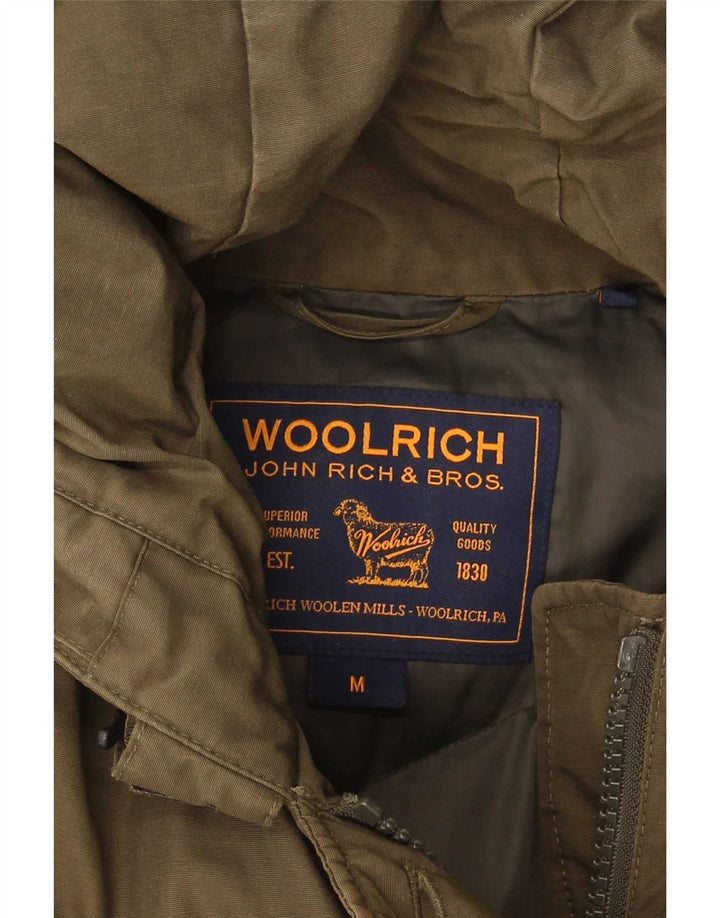 Woolrich Abrigo acolchado con capucha para mujer UK 44 Algodón caqui mediano