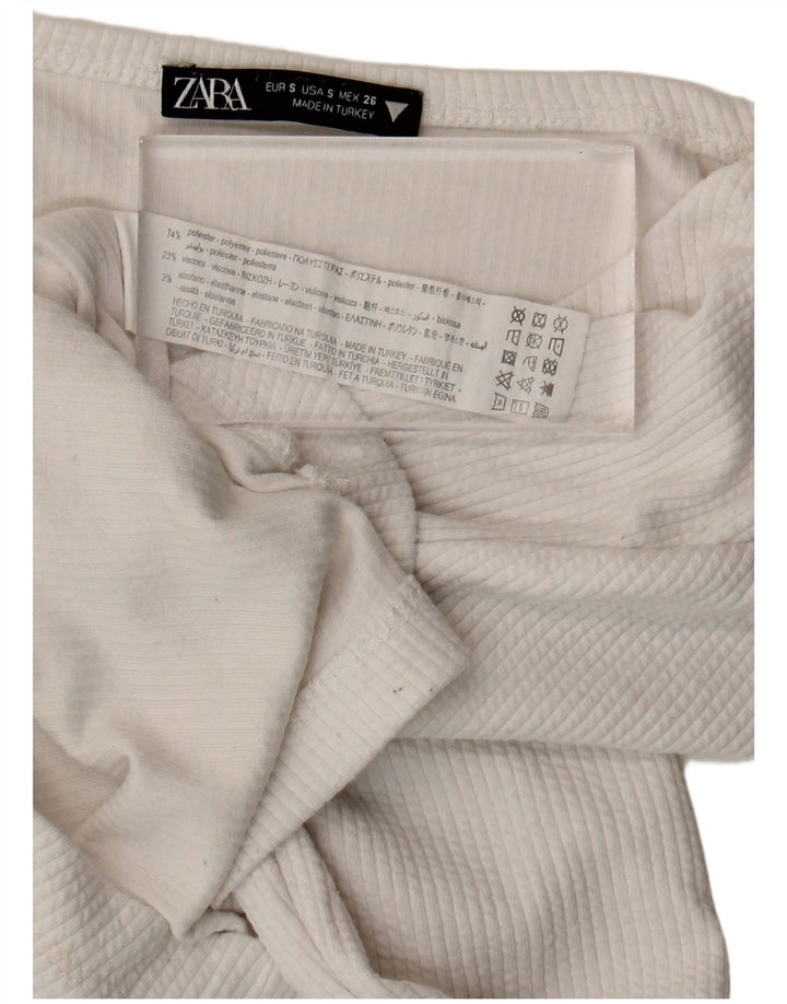 Zara Mujer Crop Top Manga Larga UK 8 Small Poliéster Blanco